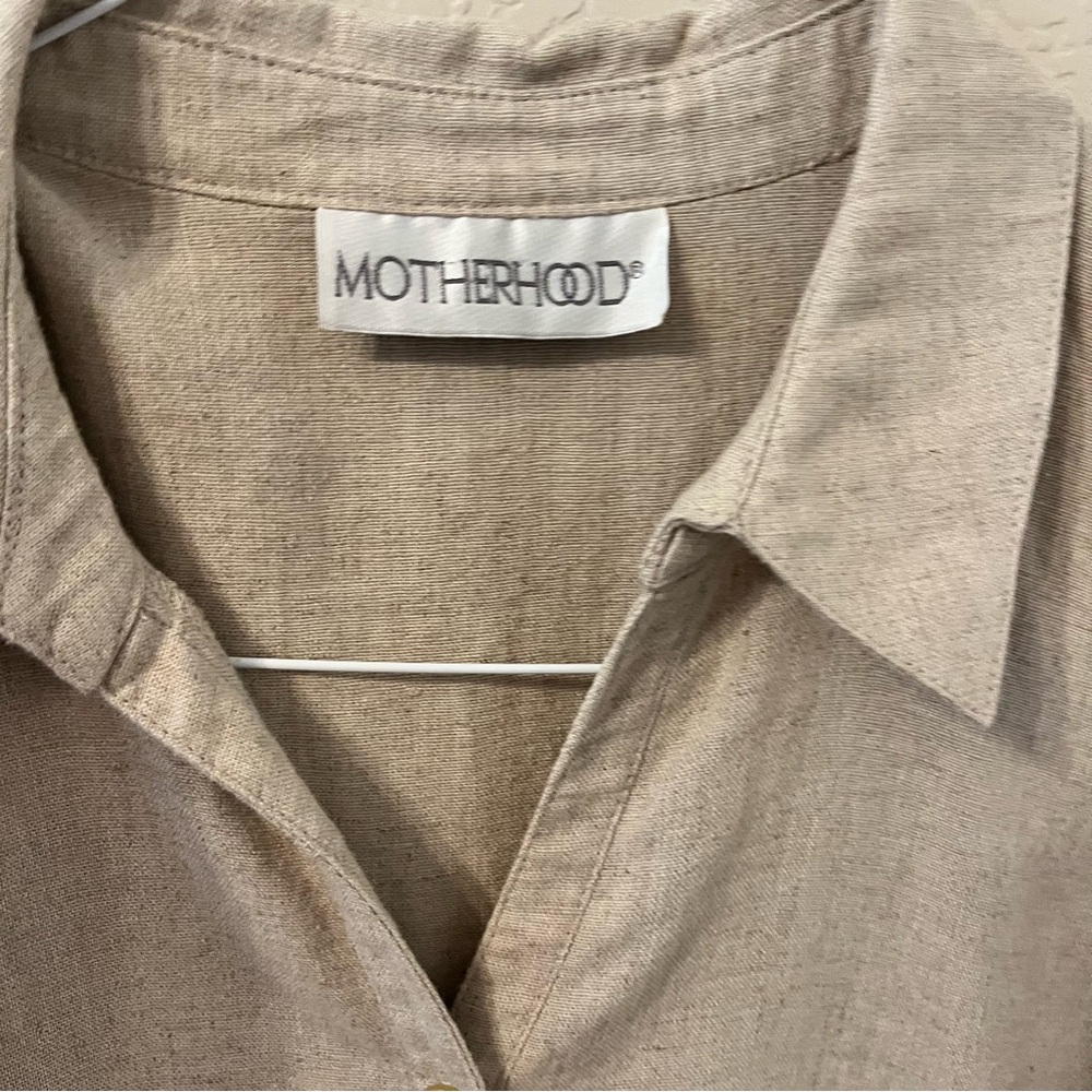 Maternity Sleeveless Neutral Collared Linen-Blend Cropped Jumpsuit Natural fiber - Picture 3 of 8
